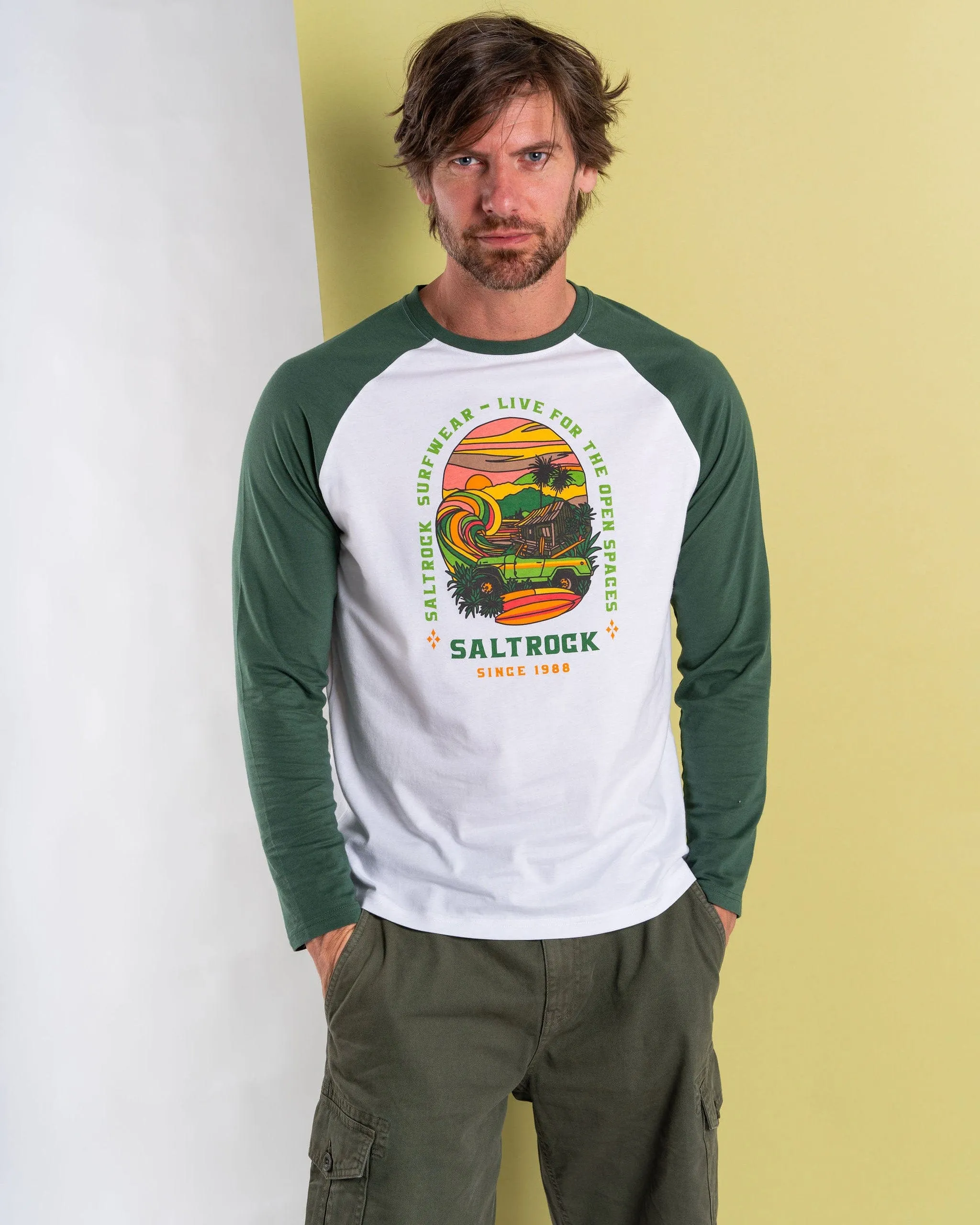 Atlantic Adventure - Mens Long Sleeve Raglan T-Shirt - Green