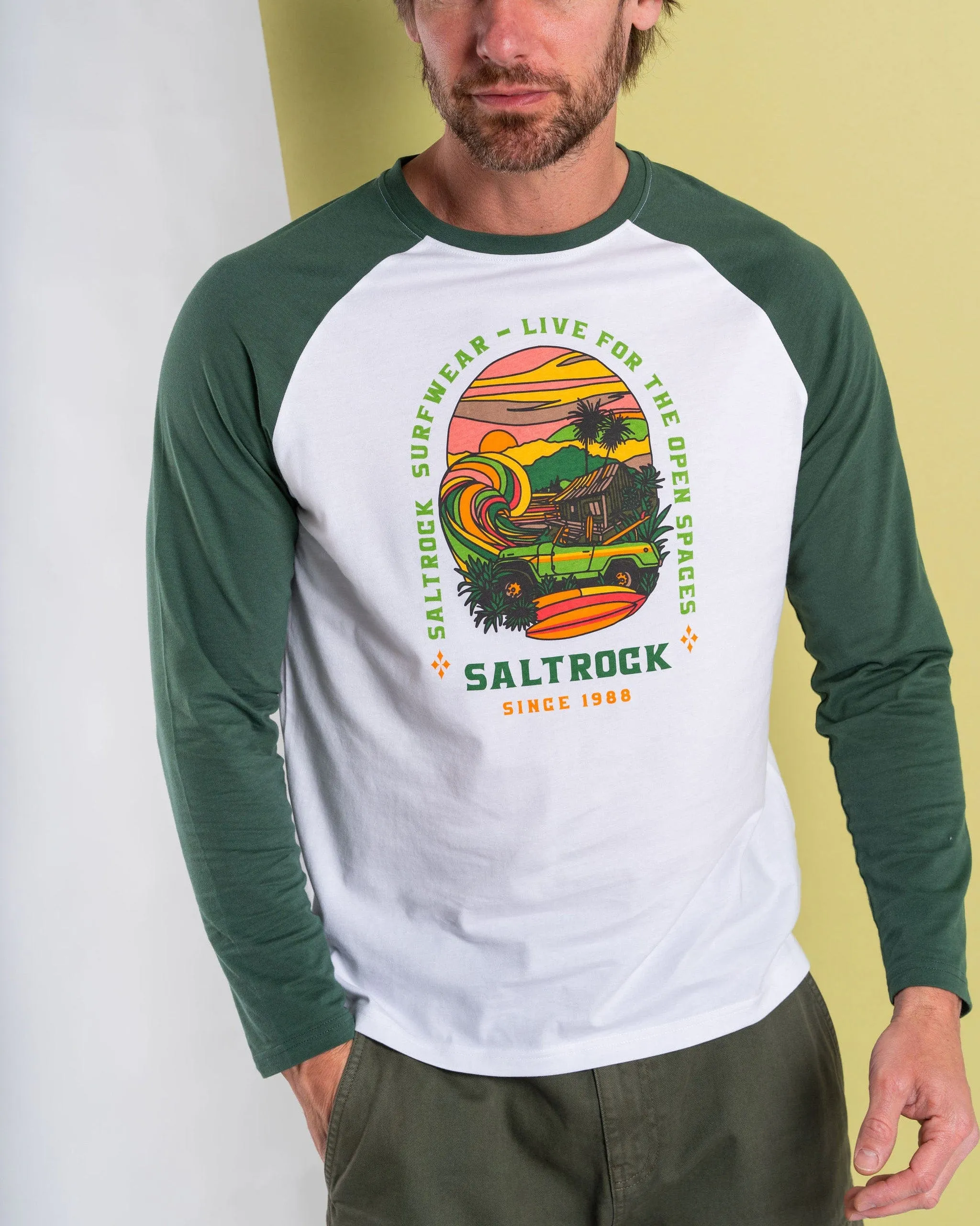 Atlantic Adventure - Mens Long Sleeve Raglan T-Shirt - Green