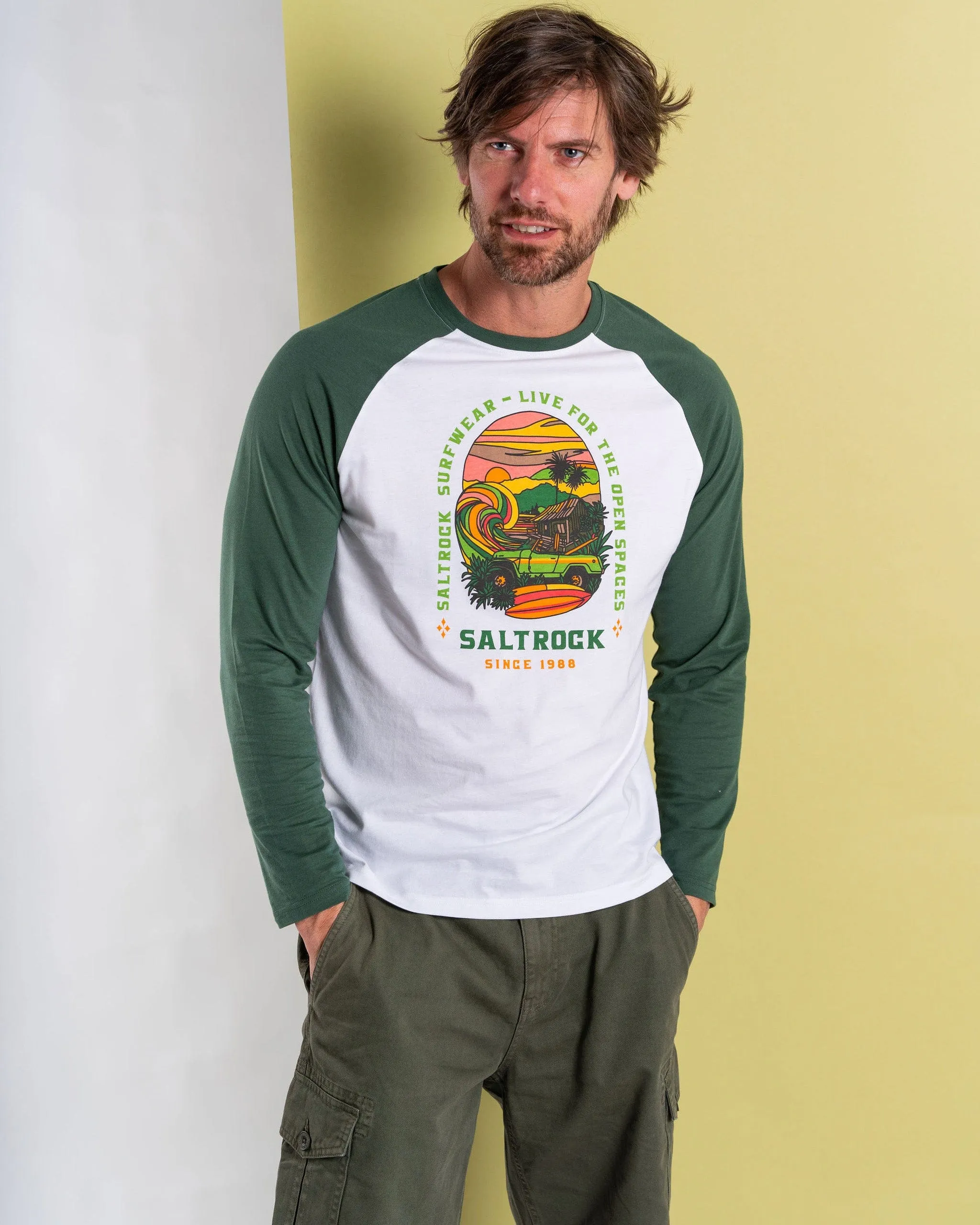 Atlantic Adventure - Mens Long Sleeve Raglan T-Shirt - Green