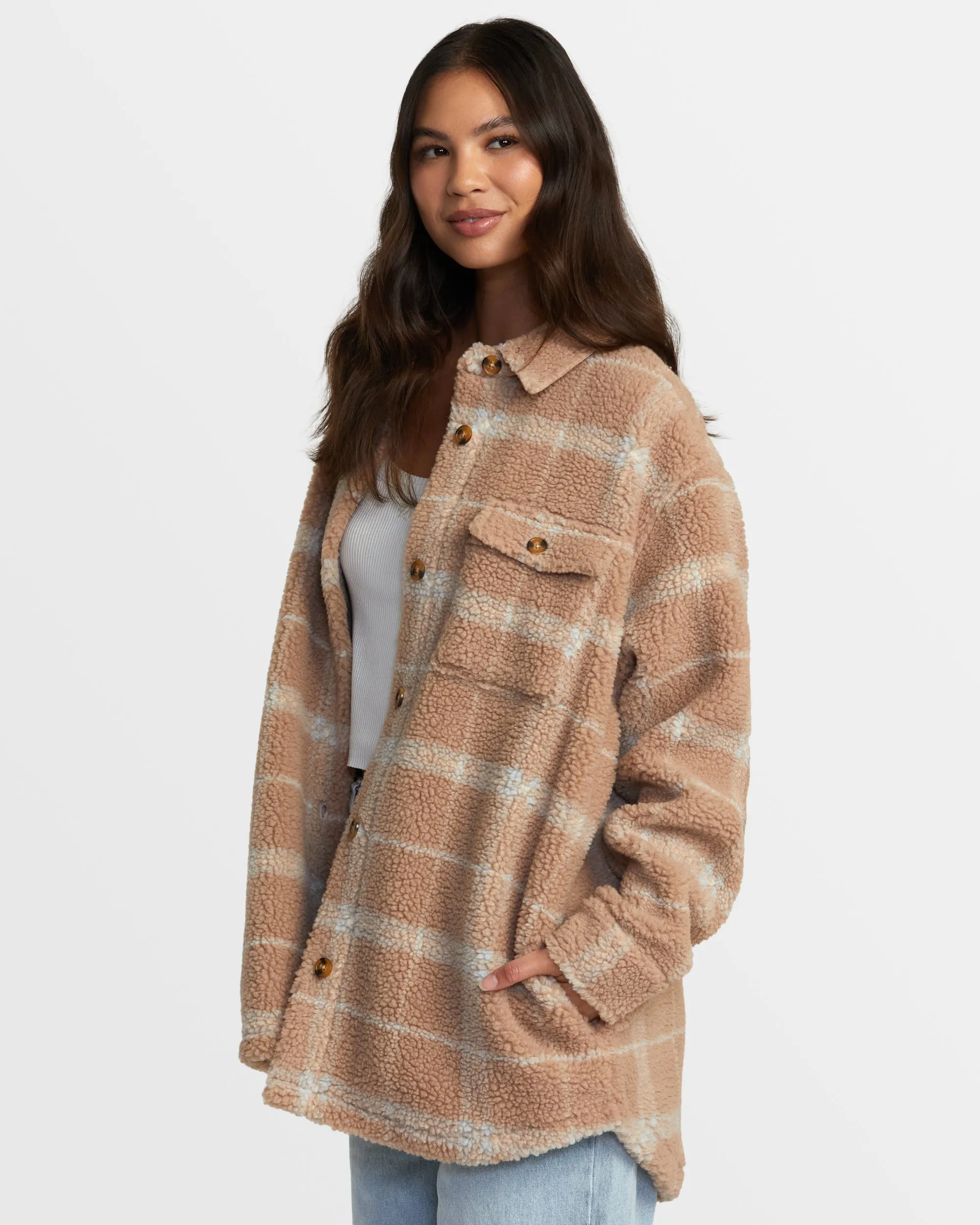 Birdie Shacket Flannel Jacket - Warm Taupe