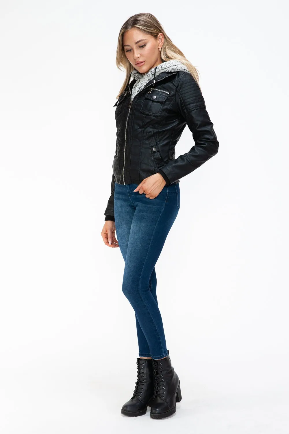 Black Multi-Pocket Vegan Leather Jacket