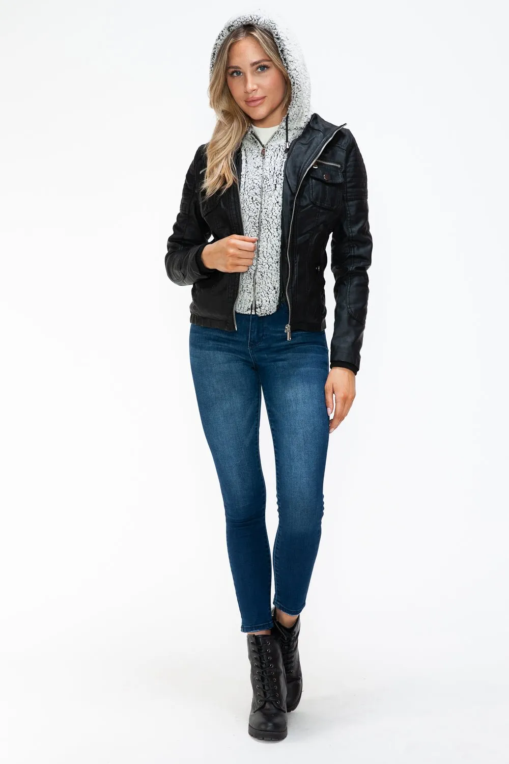 Black Multi-Pocket Vegan Leather Jacket