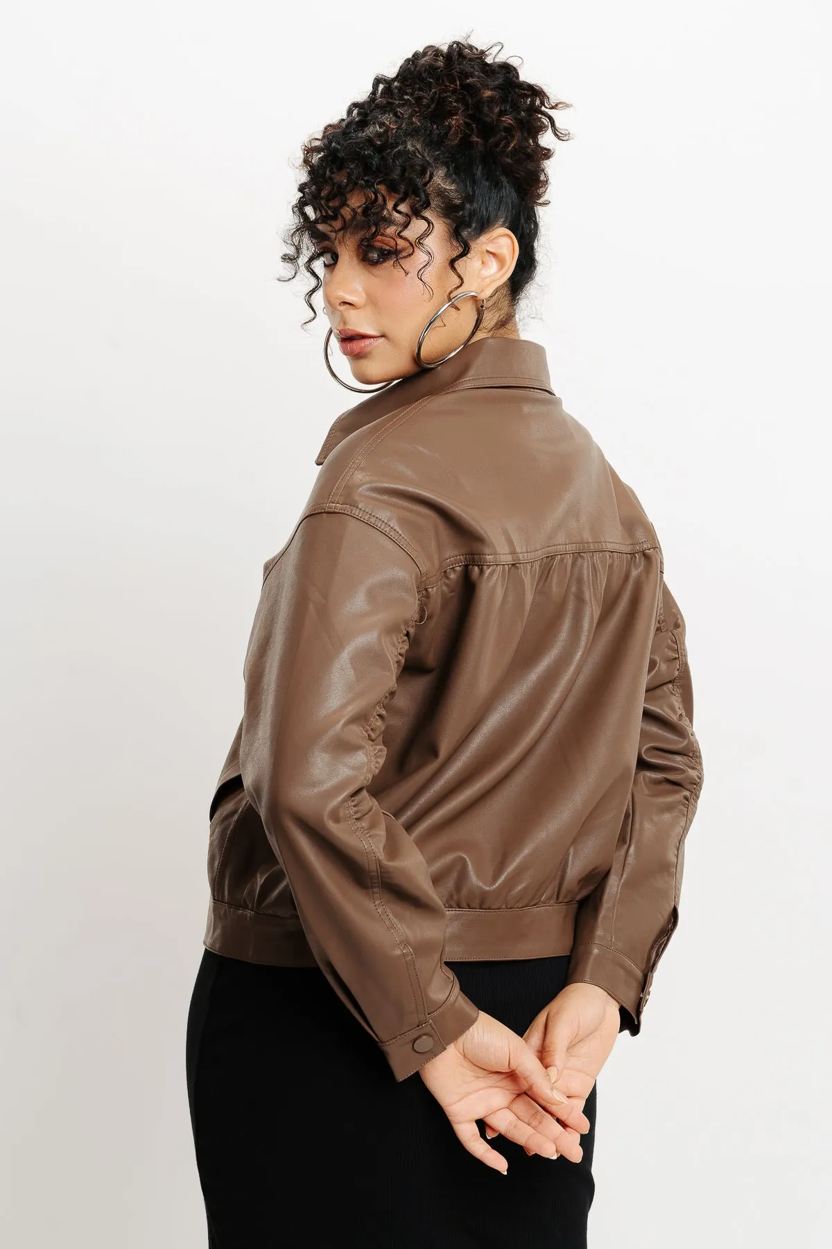 Brown Boxy Leather Jacket