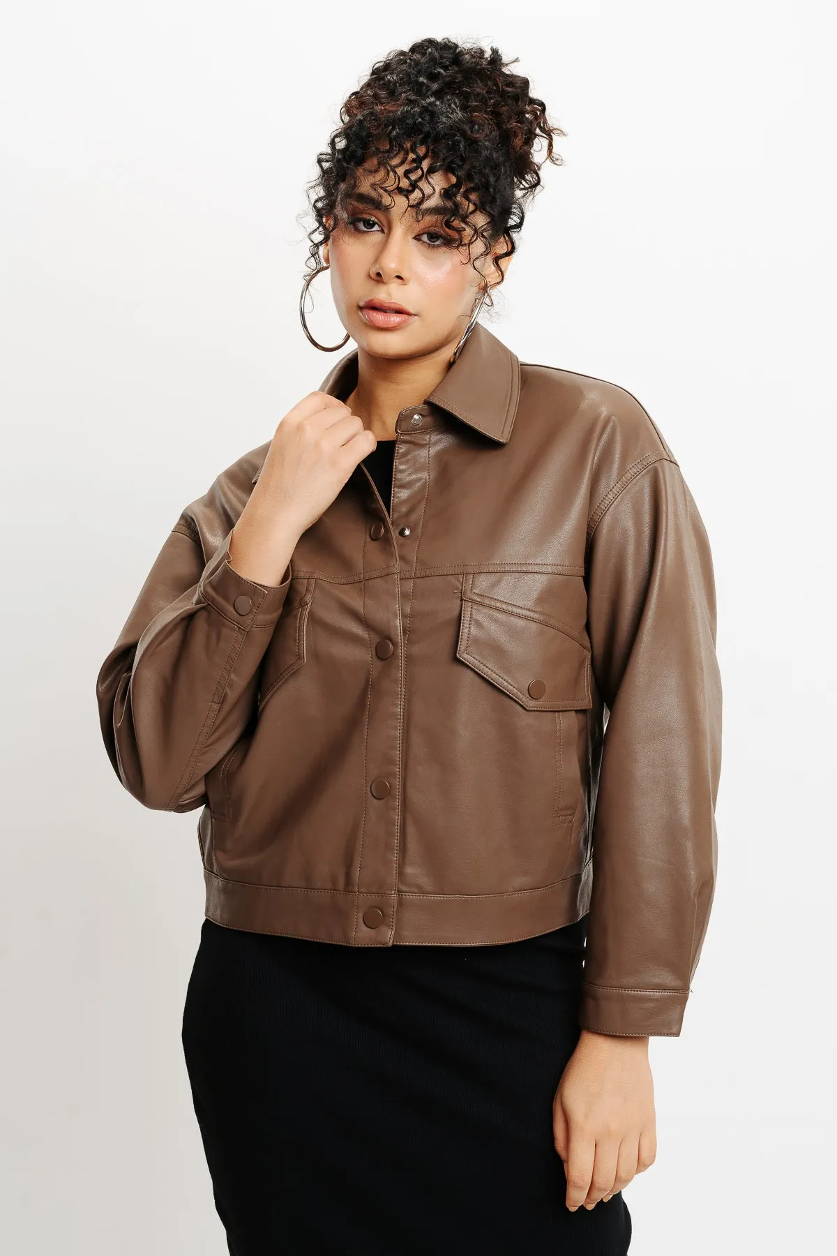 Brown Boxy Leather Jacket