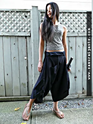 Classic Plain Black Waist-Tied Samurai Pants