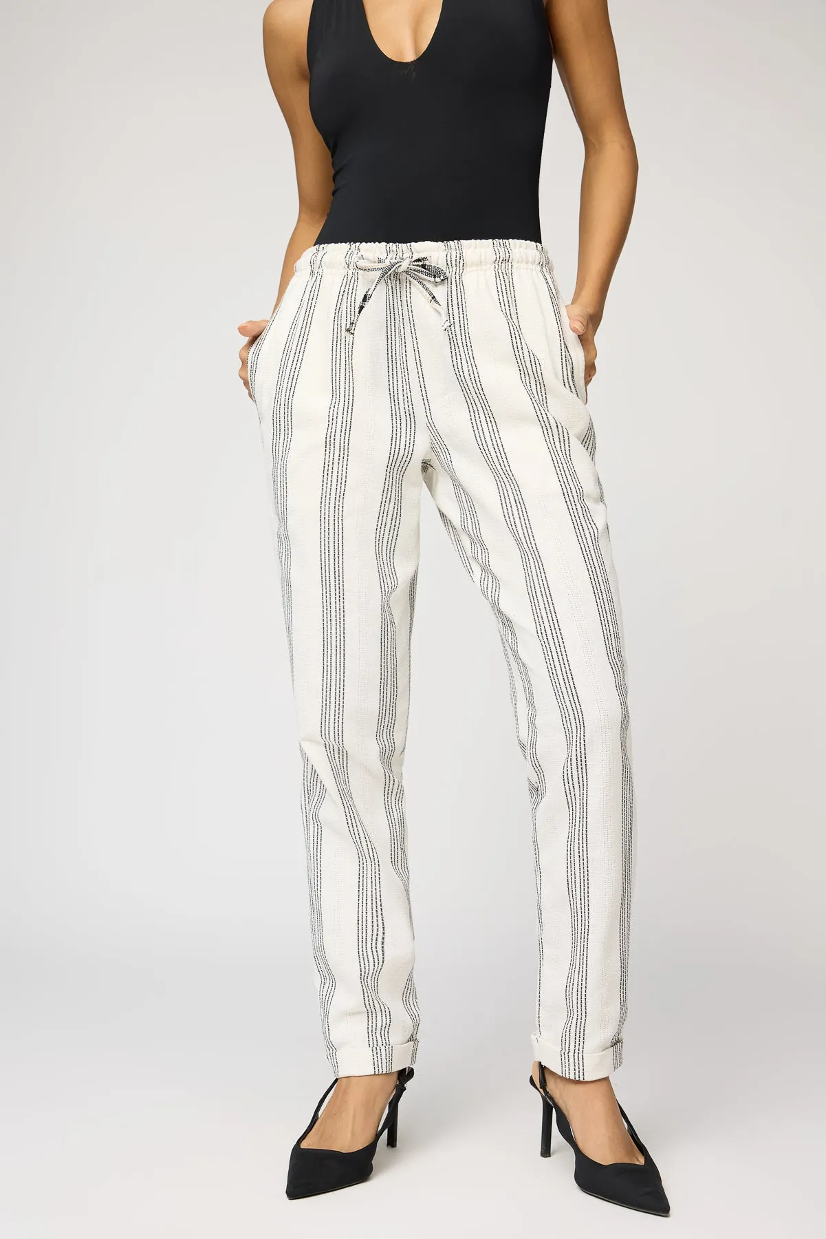 Classic White and Black Stripe Pants