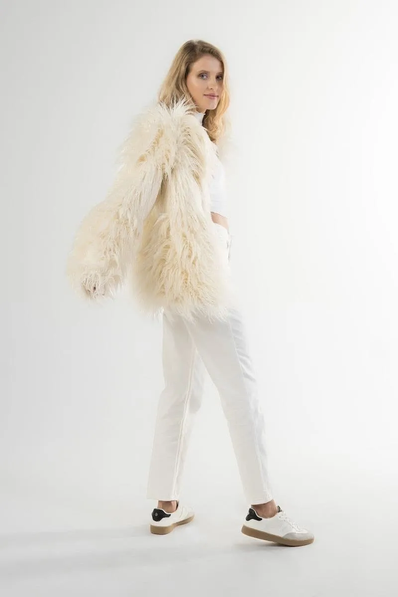 CREAM FAUX FUR JACKET