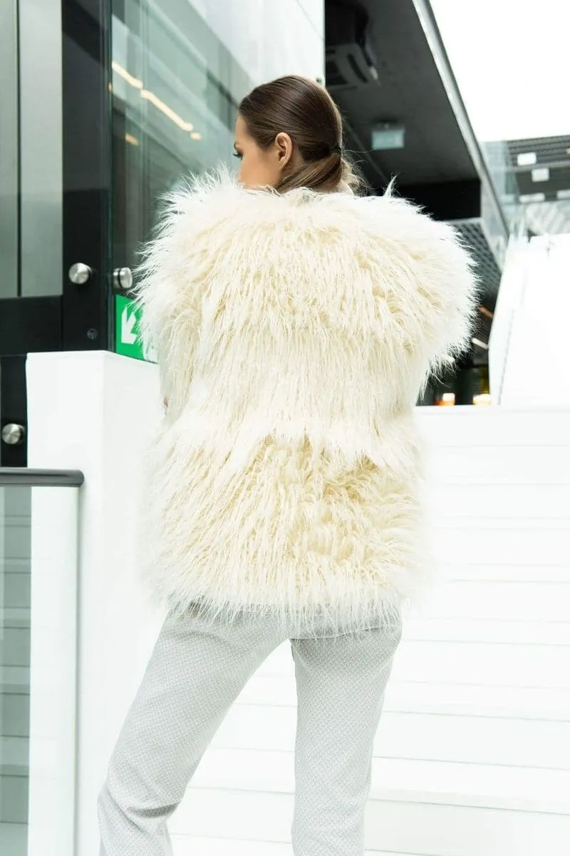 CREAM FAUX FUR JACKET