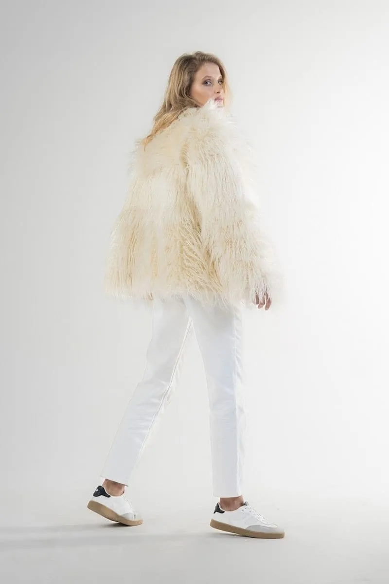 CREAM FAUX FUR JACKET