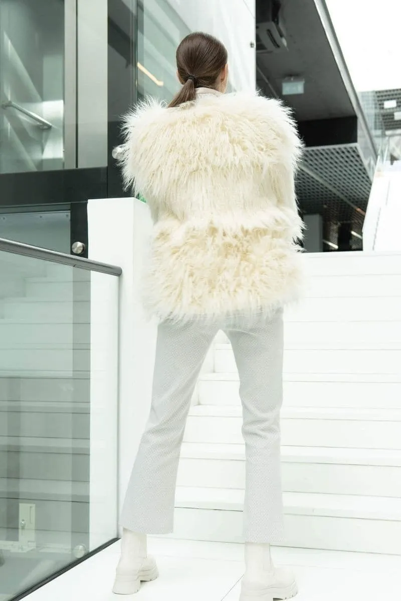 CREAM FAUX FUR JACKET