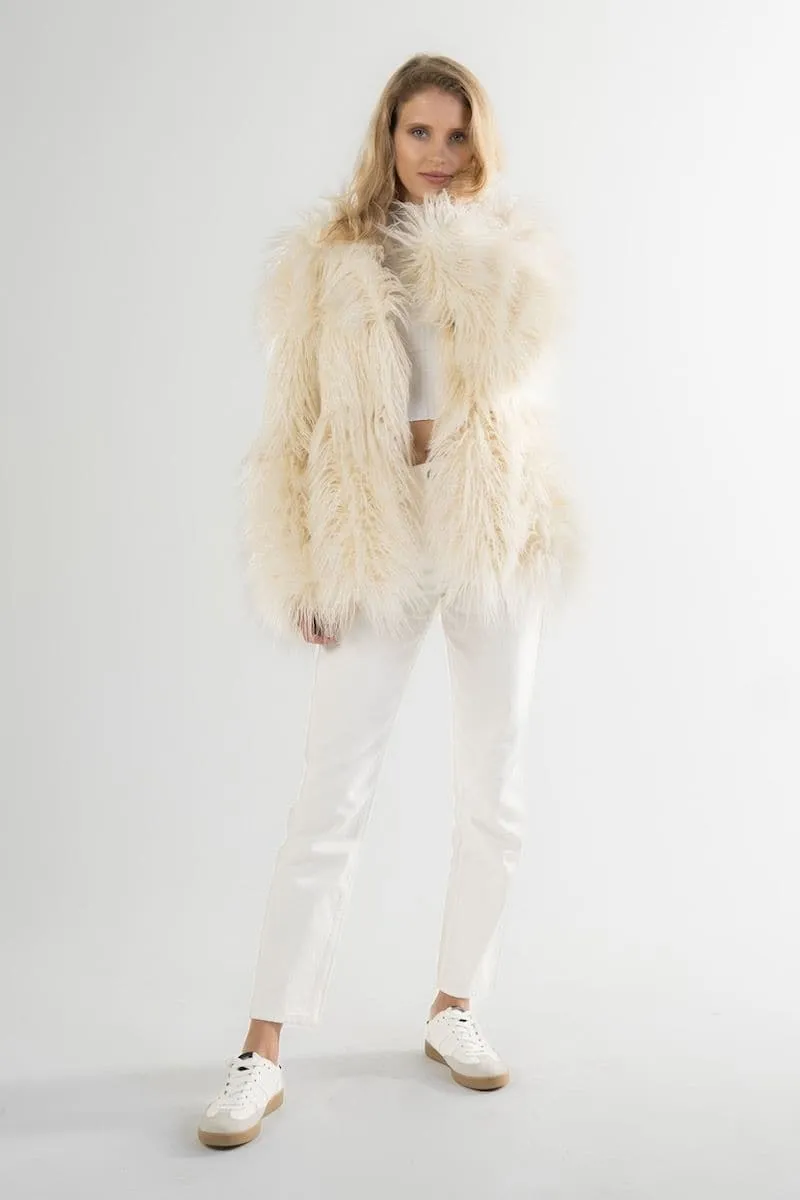 CREAM FAUX FUR JACKET