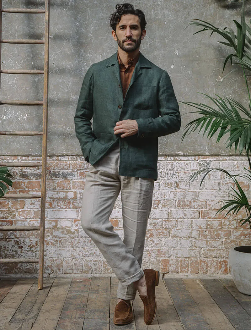 Dark Green Linen Shacket