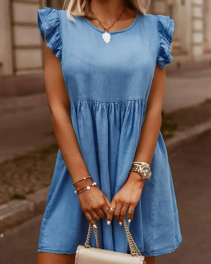 Denim Dress with Ruffled Sleeves