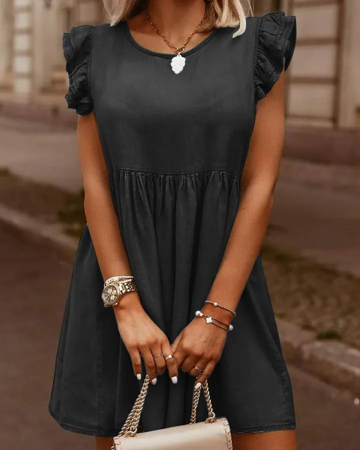 Denim Dress with Ruffled Sleeves