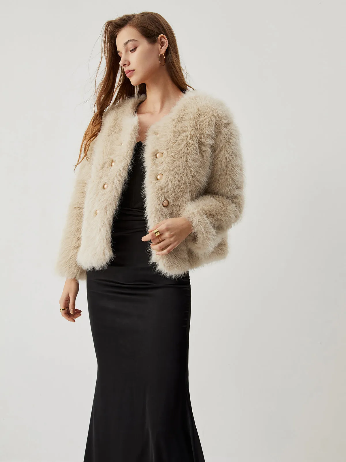 Fuzzy Faux Graceful Fur Buttoned Coat