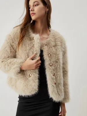 Fuzzy Faux Graceful Fur Buttoned Coat