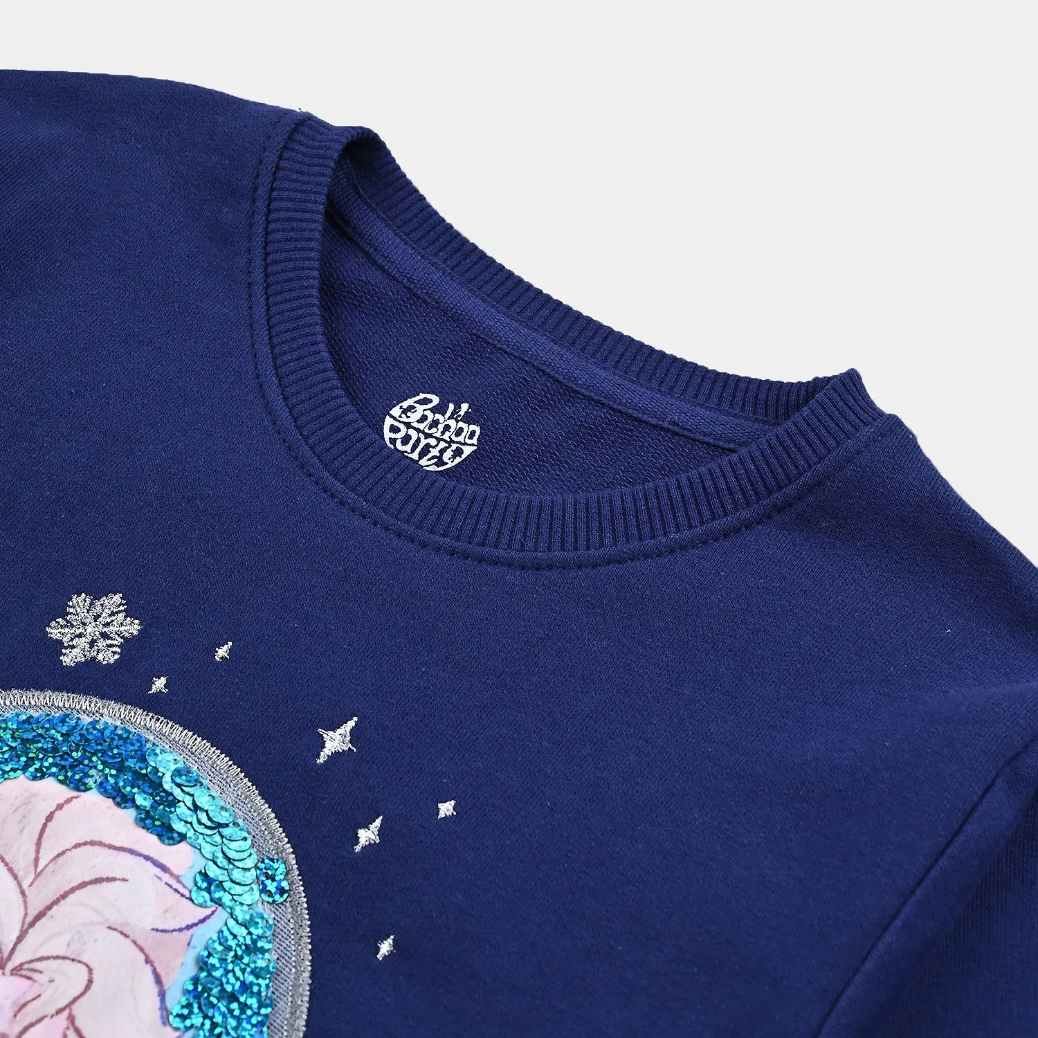 Girls Cotton Terry Sweatshirt Character-Navy Blue