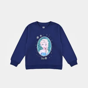 Girls Cotton Terry Sweatshirt Character-Navy Blue