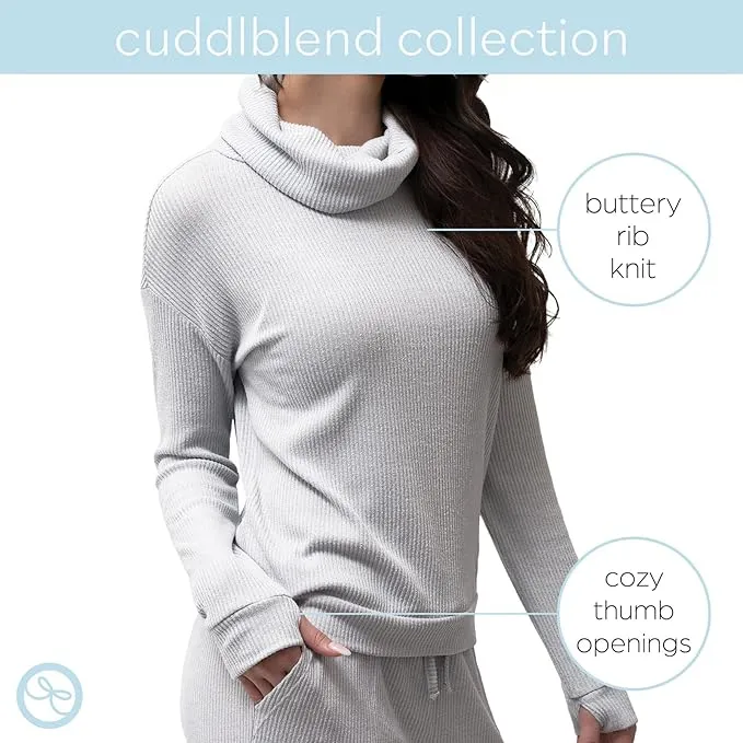 Hello Mello CuddleBlend Women’s Lounge Comfortable Pajama Long Sleeve Top with Cowl Neck and Thumbholes