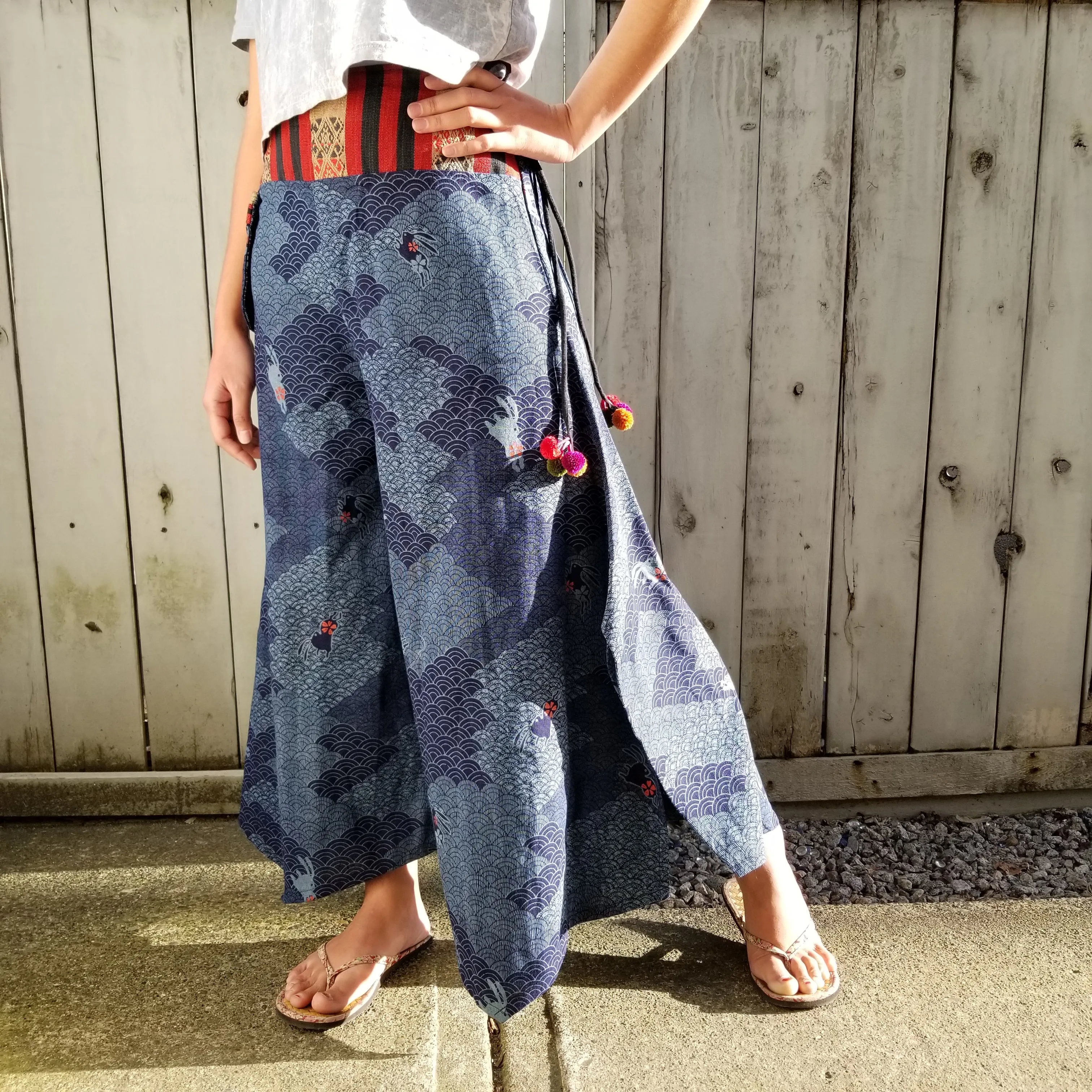 Indigo Bunny Waves Naka Wide leg Pants Dark Blue