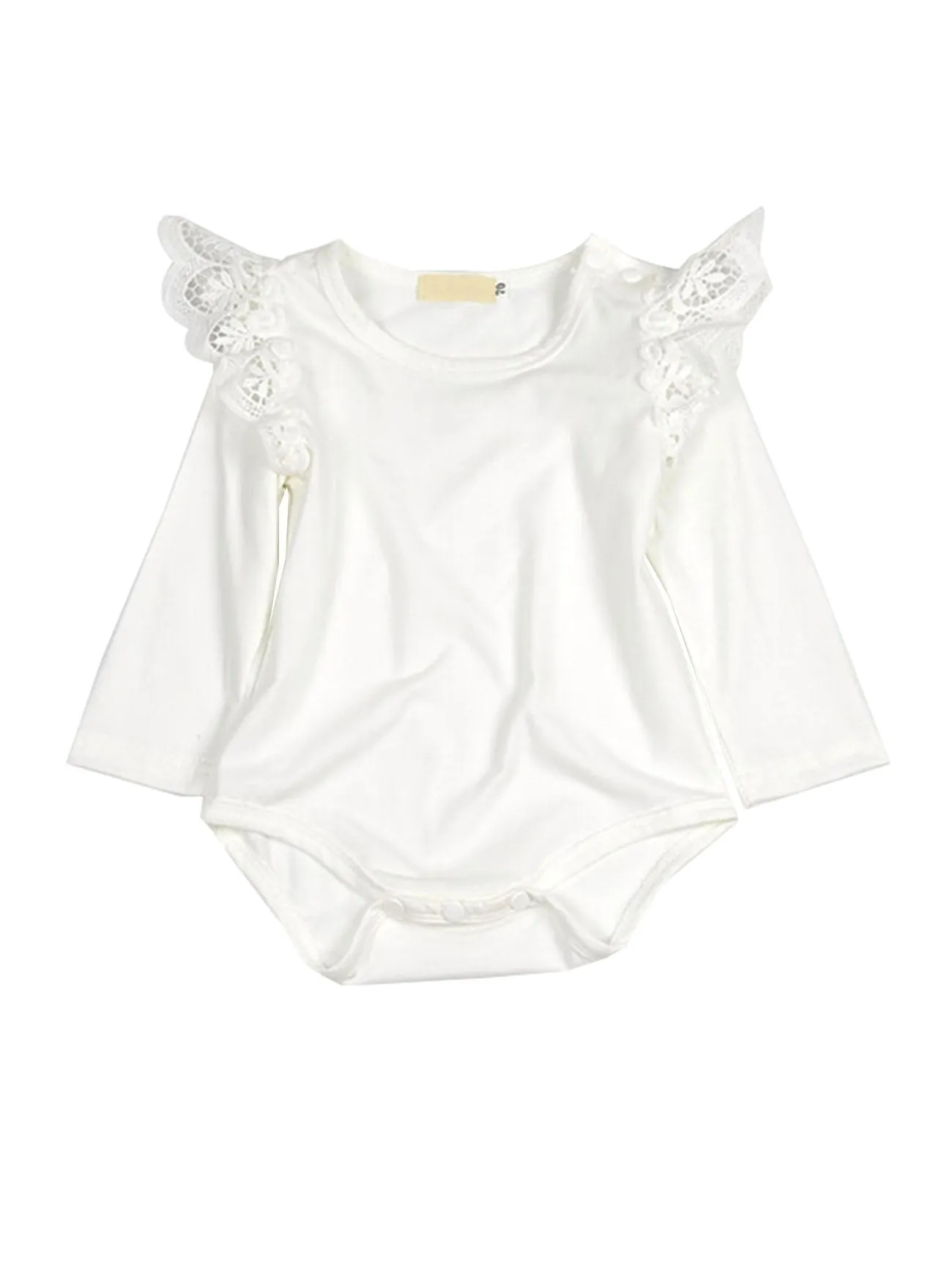 Infant Baby Lace Solid Color Long Sleeve Bodysuit