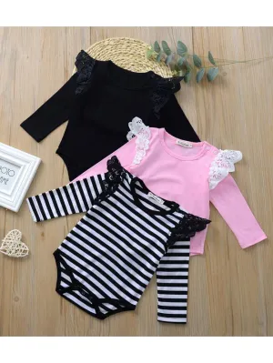 Infant Baby Lace Solid Color Long Sleeve Bodysuit