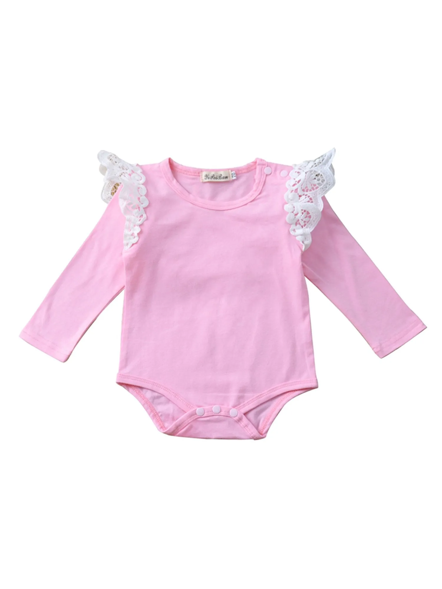 Infant Baby Lace Solid Color Long Sleeve Bodysuit