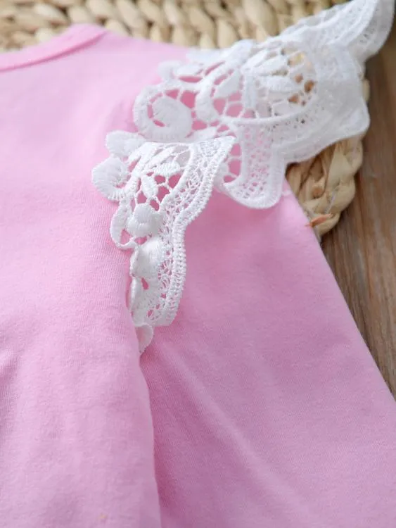 Infant Baby Lace Solid Color Long Sleeve Bodysuit