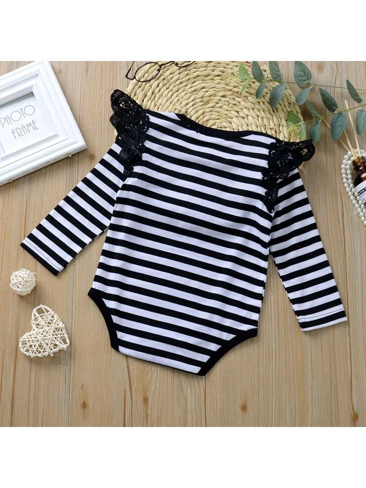 Infant Baby Lace Solid Color Long Sleeve Bodysuit