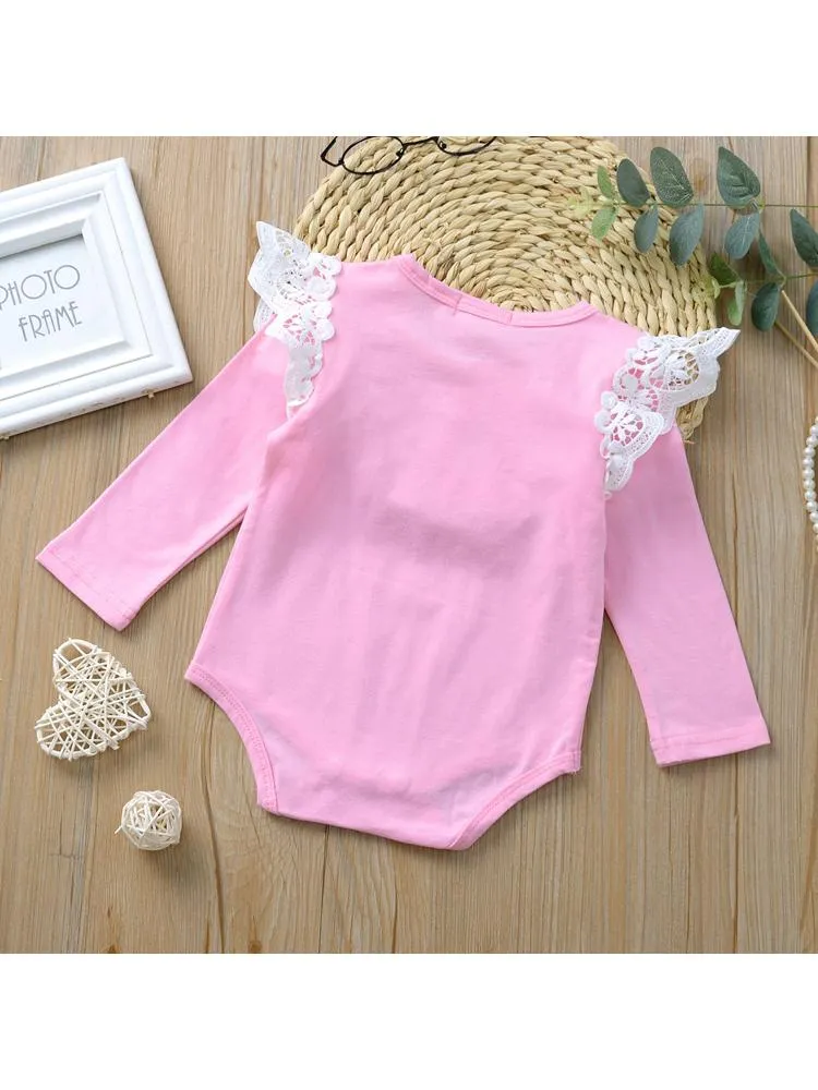 Infant Baby Lace Solid Color Long Sleeve Bodysuit