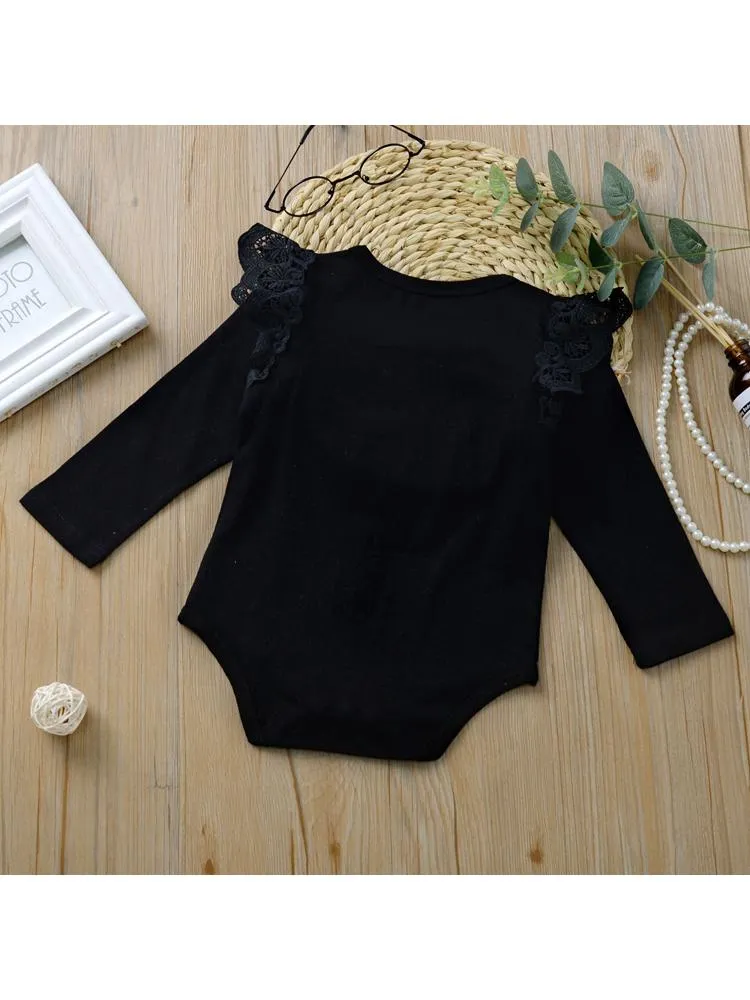 Infant Baby Lace Solid Color Long Sleeve Bodysuit