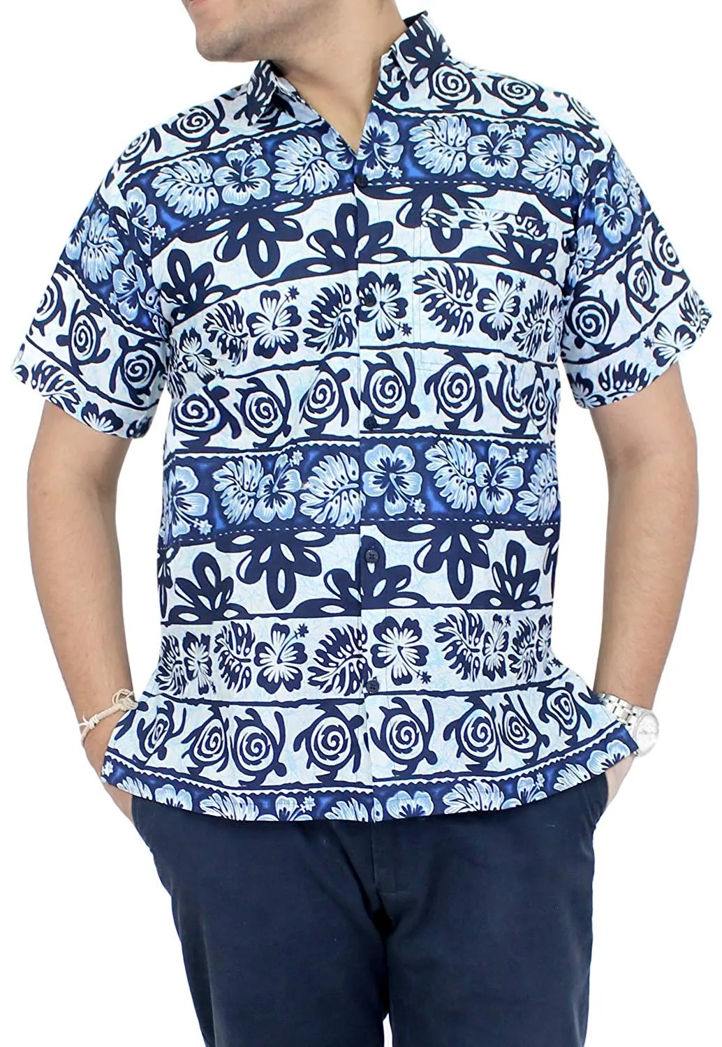 LA LEELA Shirt Casual Button Down Short Sleeve Beach Shirt Men Aloha Pocket 52