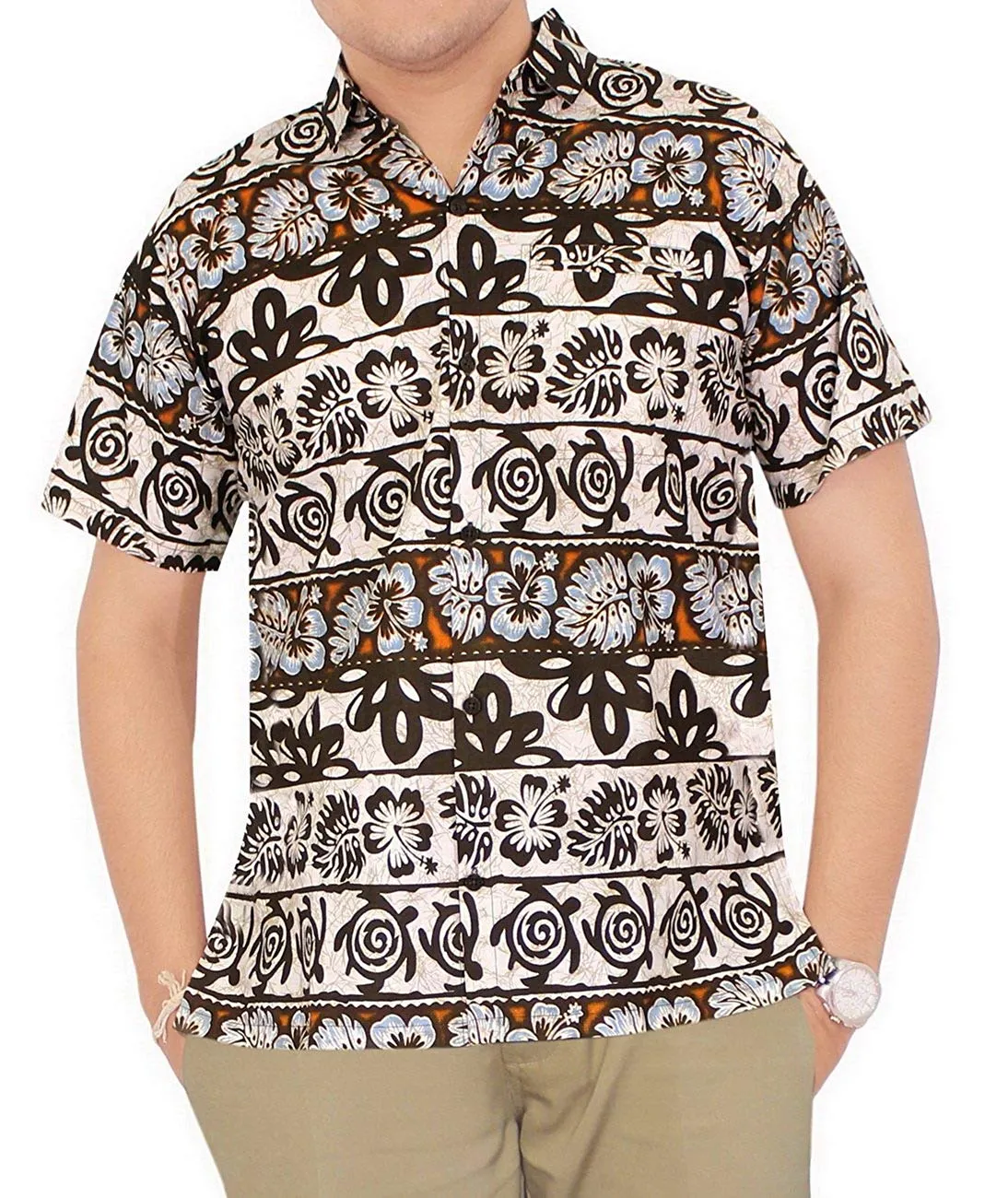 LA LEELA Shirt Casual Button Down Short Sleeve Beach Shirt Men Aloha Pocket 52