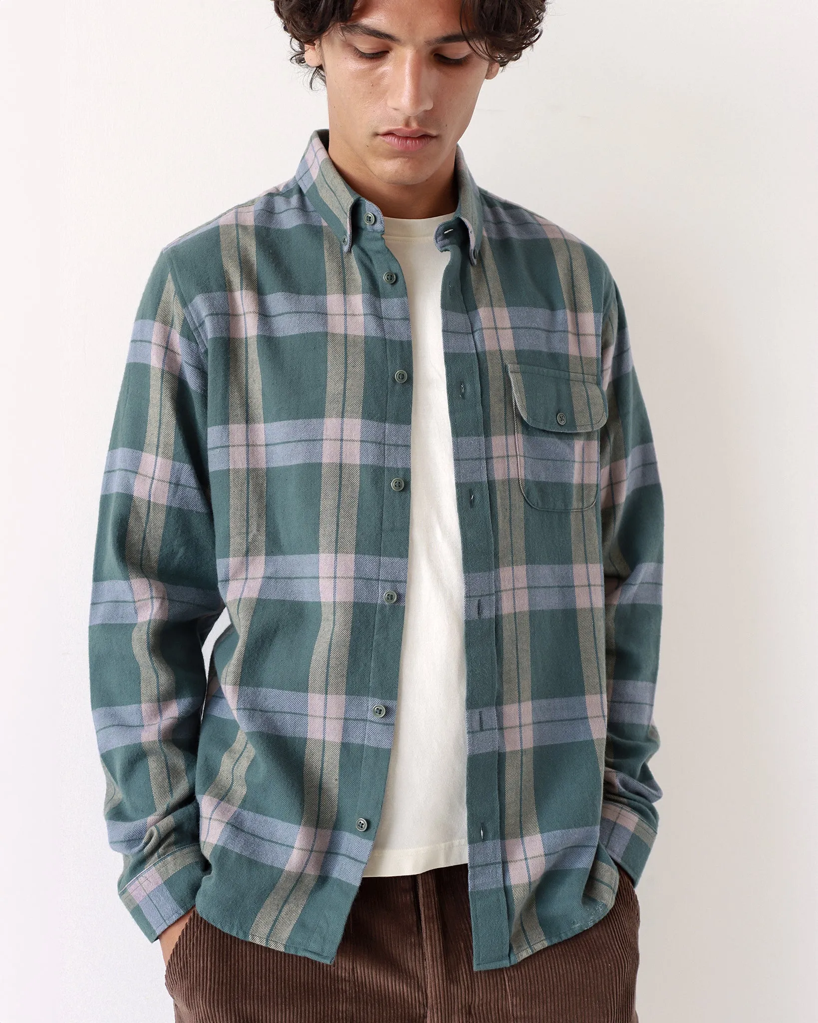 Larry Check Shirt - Forest Green / Silver Blue