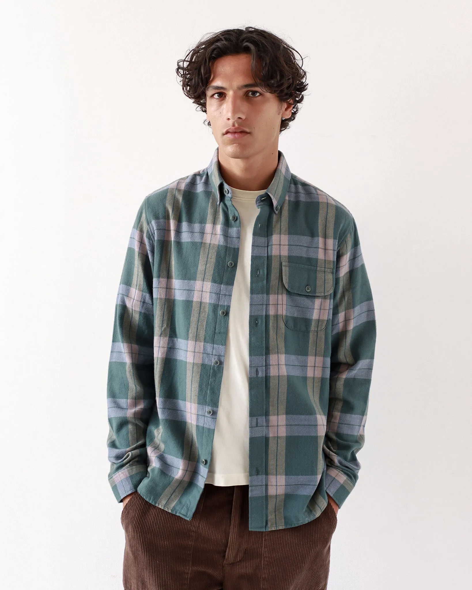 Larry Check Shirt - Forest Green / Silver Blue