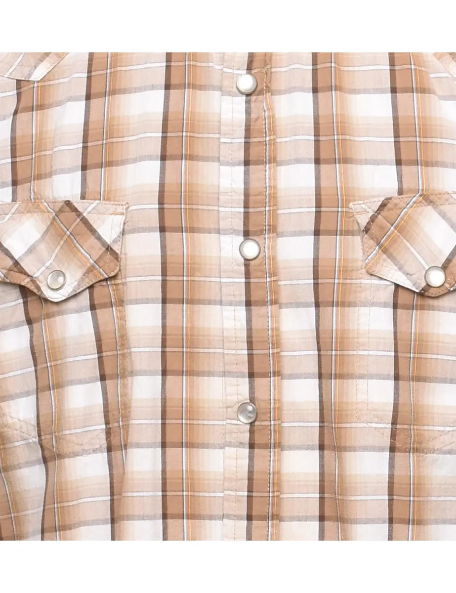 Light Brown & White Western Style Checked Shirt - L