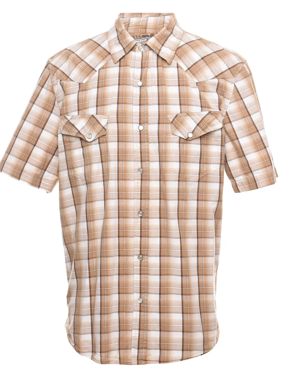 Light Brown & White Western Style Checked Shirt - L