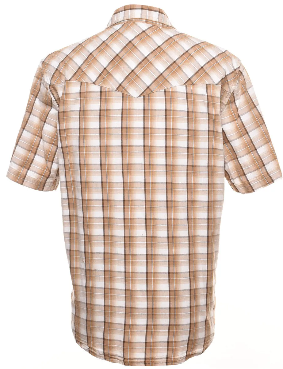 Light Brown & White Western Style Checked Shirt - L