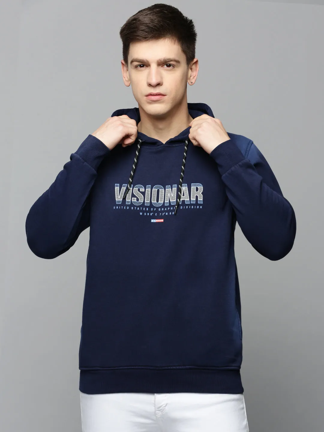 Men Navy Solid Hoodies