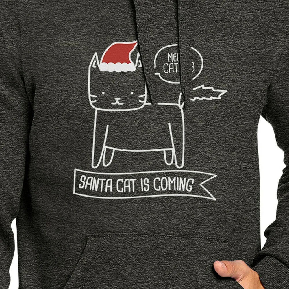 Meowy Catmas Santa Cat Is Coming Dark Grey Hoodie