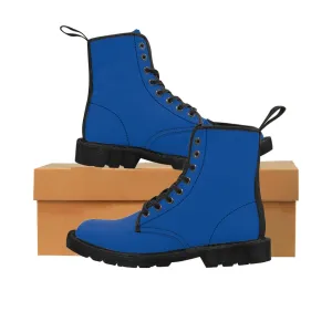 Navy Blue Men's Hiker Boots, Best Blue Solid Color Hiking Winter Laced Up Shoes For Men