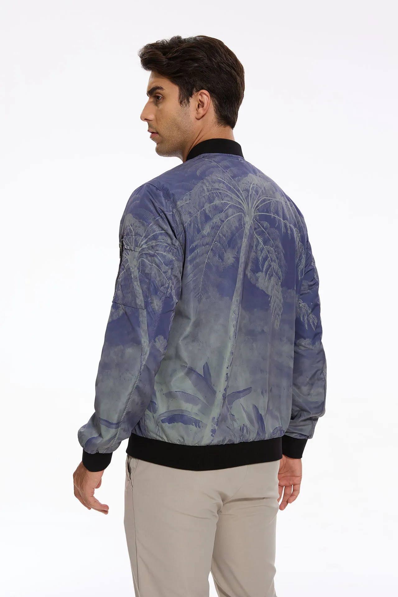 Navy Palm Breeze Men's Bomber Jacket with Zipper Pocket