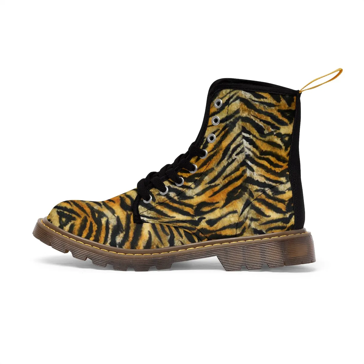 Orange Tiger Stripe Men's Boots, Animal Print Premium Hiking Winter Boots (US Size: 7-10.5)