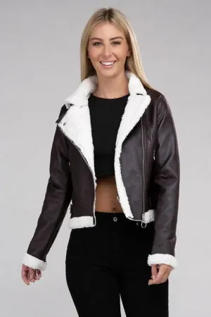 Plush Teddy Trimmed Cropped Jacket