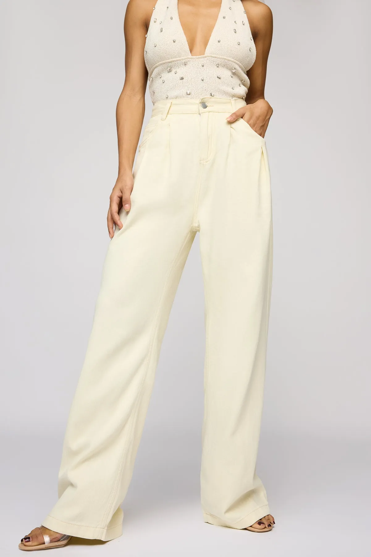 Powder Cream Denim Korean Pants