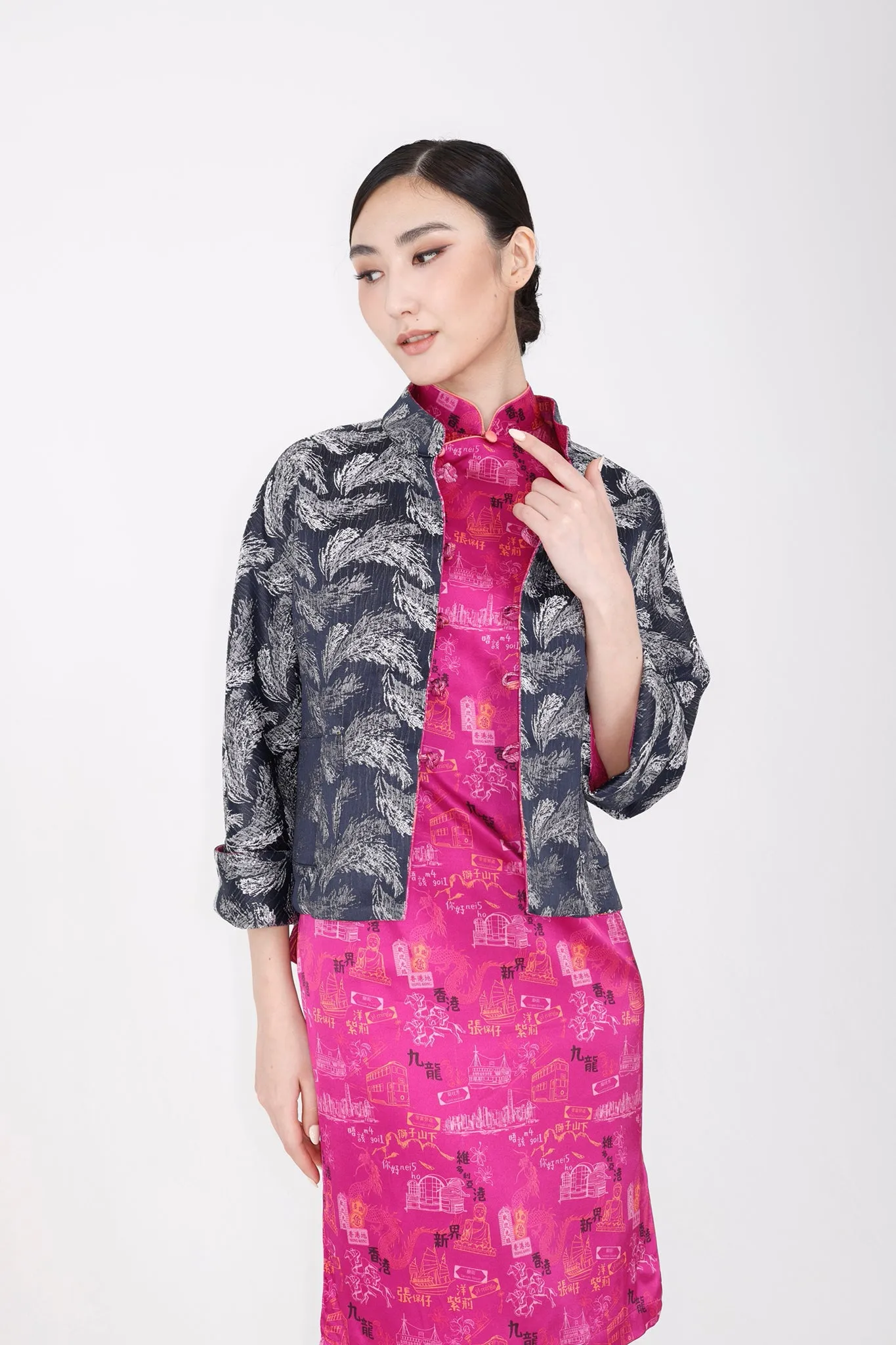 PRESLEY HK Print Reversible Oriental Jacket (Fuchsia/ Navy)