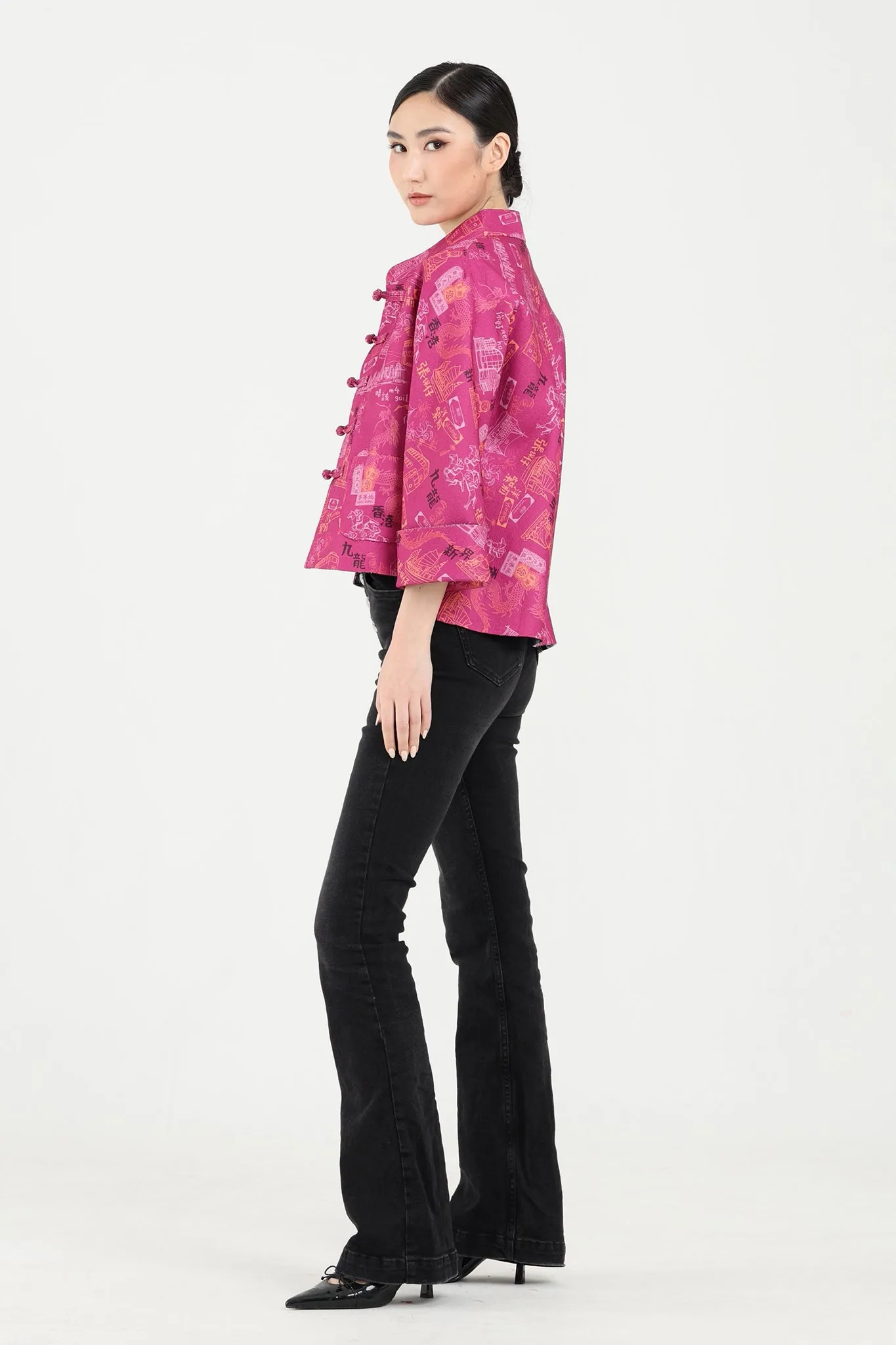 PRESLEY HK Print Reversible Oriental Jacket (Fuchsia/ Navy)