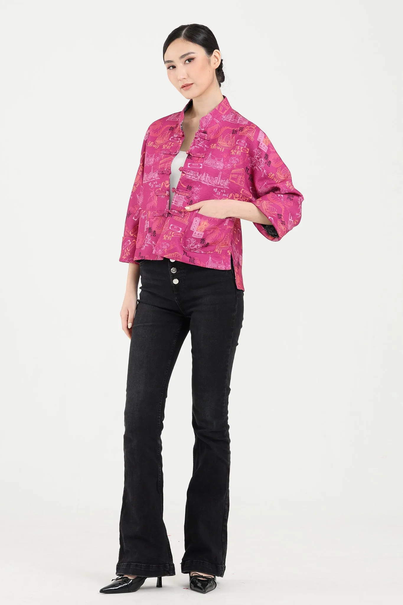 PRESLEY HK Print Reversible Oriental Jacket (Fuchsia/ Navy)