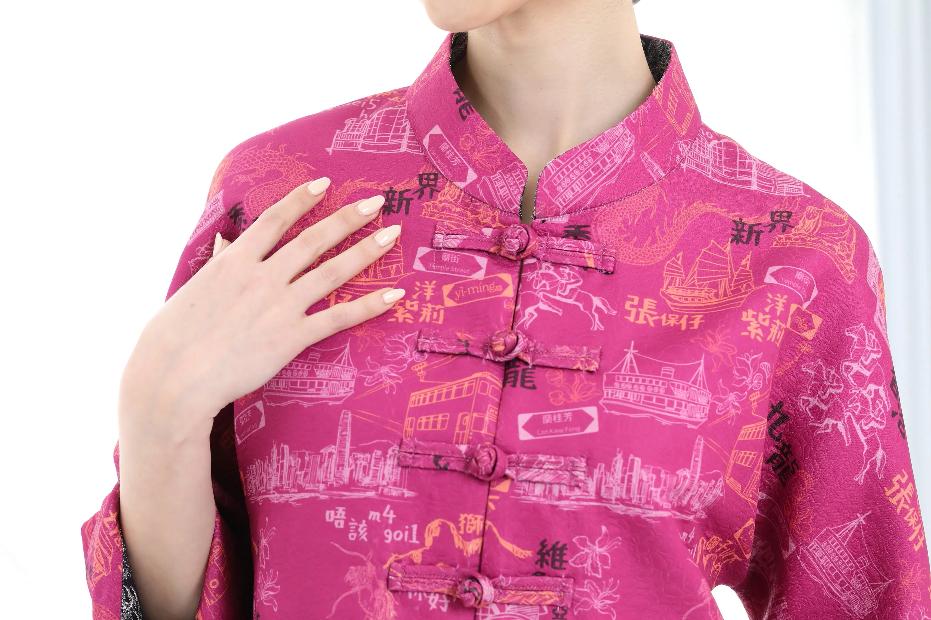 PRESLEY HK Print Reversible Oriental Jacket (Fuchsia/ Navy)