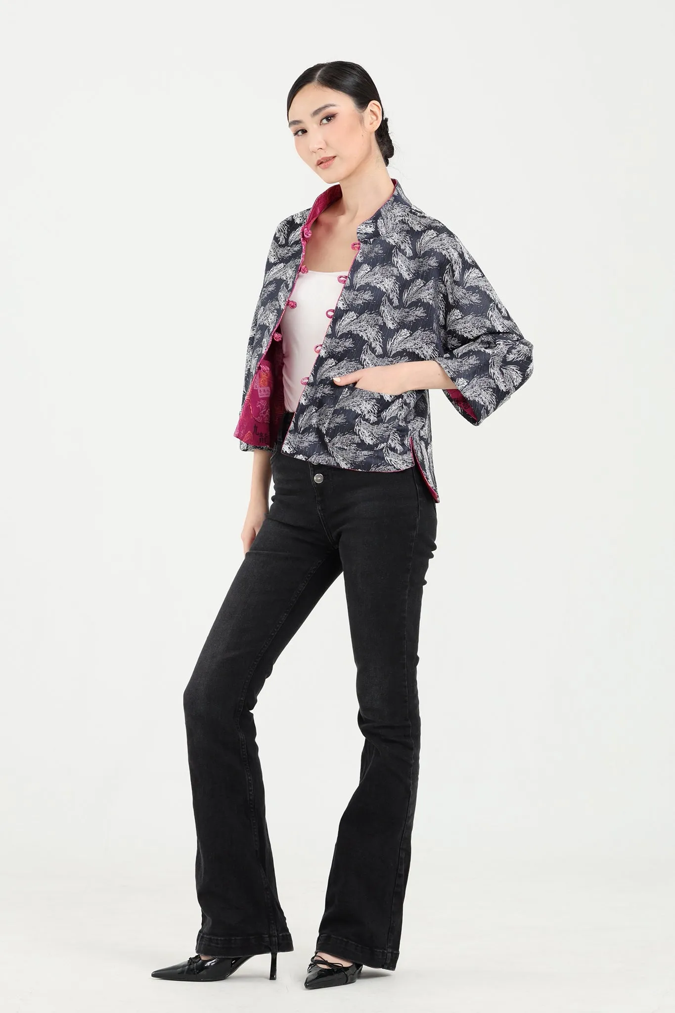 PRESLEY HK Print Reversible Oriental Jacket (Fuchsia/ Navy)